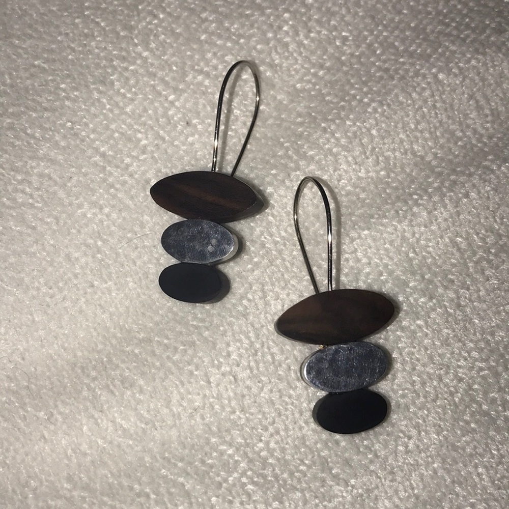 Brown and silver earrings